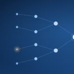 Abstract supplier network diagram with tiered nodes and one flagged node deep in the chain, representing hidden supply chain financial risk