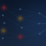 Illustration of a multi-tier supplier network with financial risk warning signals highlighted across tier 1, 2, and 3 suppliers